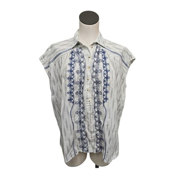 Anthropologie Pilcro Embroidered Surf Button Down Top Size Small Short Sleeve - Picture 1 of 11
